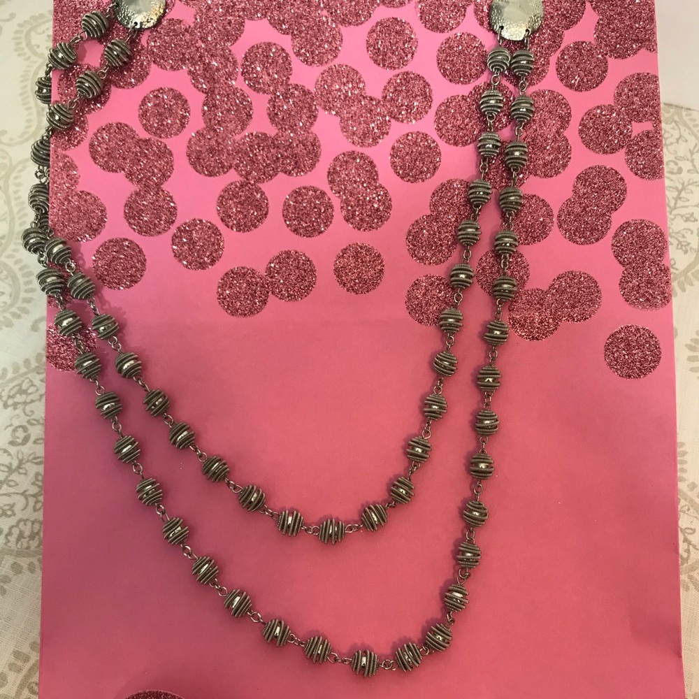 Chico’s Silver Tone Double Strand Beaded Necklace